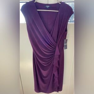 New Chaps faux wrap dress sleeveless eggplant purple knee length stretchy NWT